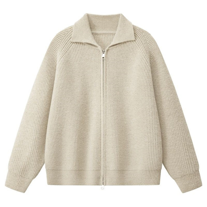 Damen Oversize-Strickjacke mit durchgehendem Reißverschluss, gerippter Struktur & Stehkragen Drune