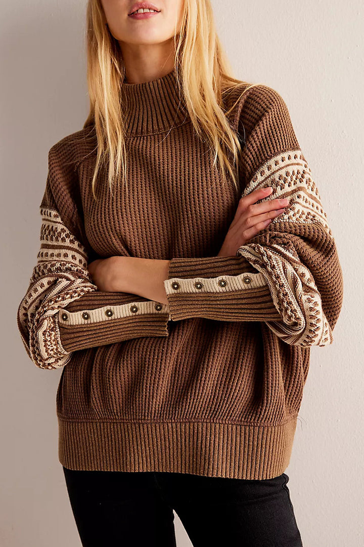 Damen modischer Strickpullover mit Knopfdetails Drune