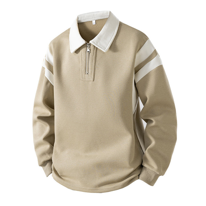 Herren Retro-Sportliches Rugby-Pulli mit halbhohem Reißverschluss und kontrastierendem Hemdkragen Drune