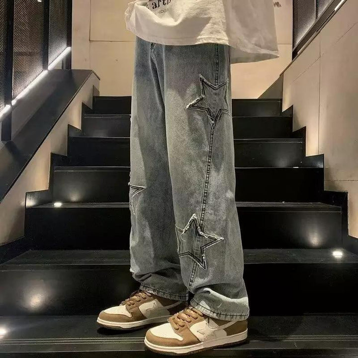 Herren lässige Jeans mit Sterne-Stickerei Drune