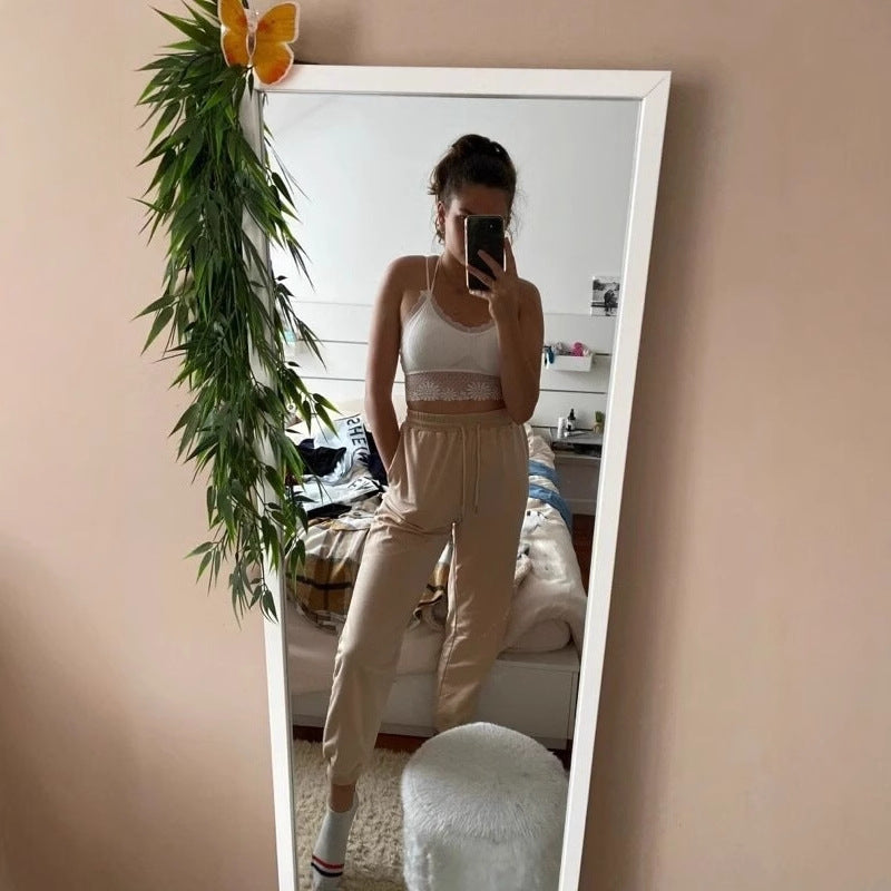 Damen nan relaxed Highwaist-Jogginghose mit elastischem Bund, Kordelzug und gerippten Saumbündchen Drune