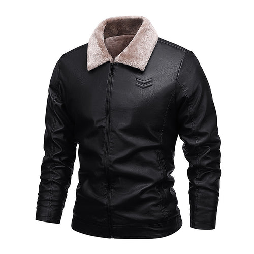 Herren Kunstleder-Pilotblouson mit Teddykragen und windabweisender Außenlage Drune