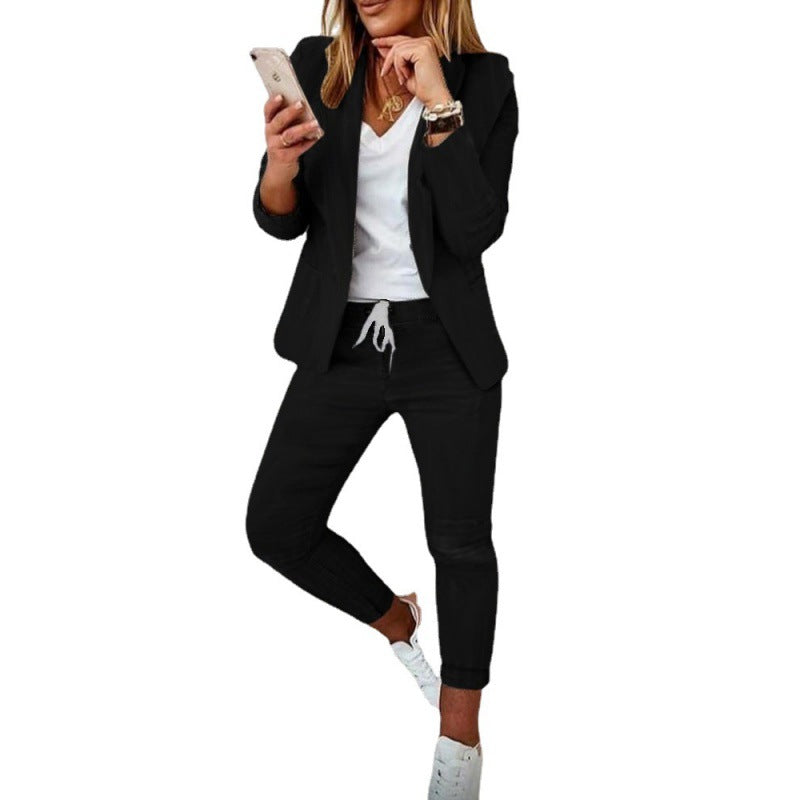 Damen Zweiteiliges Stretch-Jersey-Blazer-Set mit Kordelzug-Jogginghose Drune
