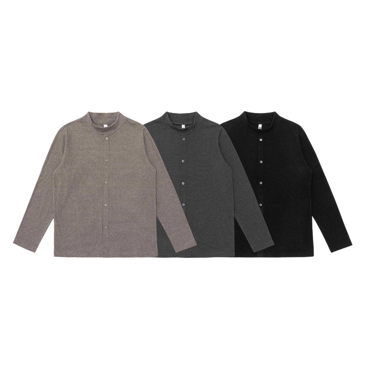 Unisex Feinstrukturierter Knopfcardigan mit Stehkragen Drune
