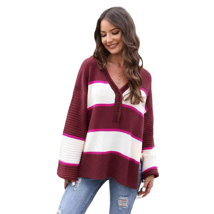 Damen lässiger Strickpullover mit Knopfleiste Drune