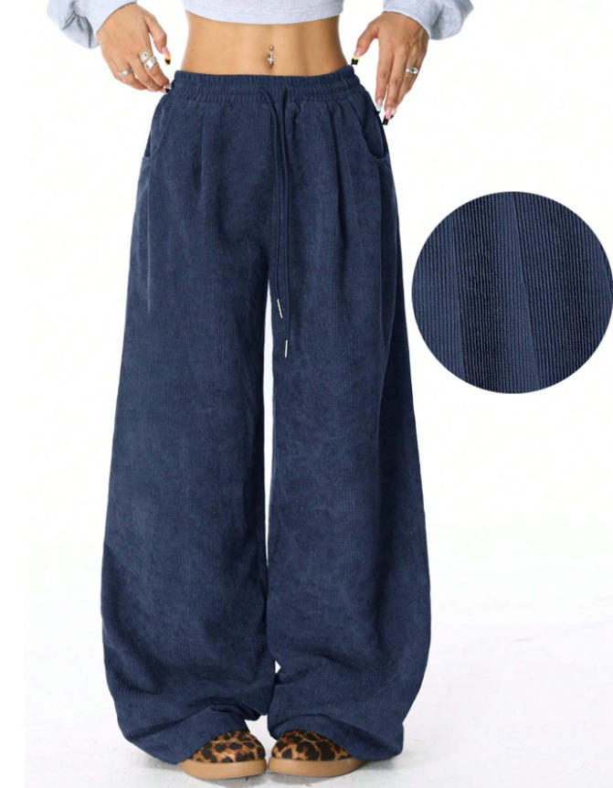 Damen Bequeme Casual Cordhose mit elastischem Bund und seitlichen Taschen Drune