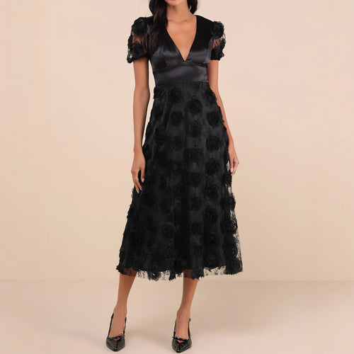 Damen Elegantes Maxikleid mit floralem Spitzenbesatz Drune