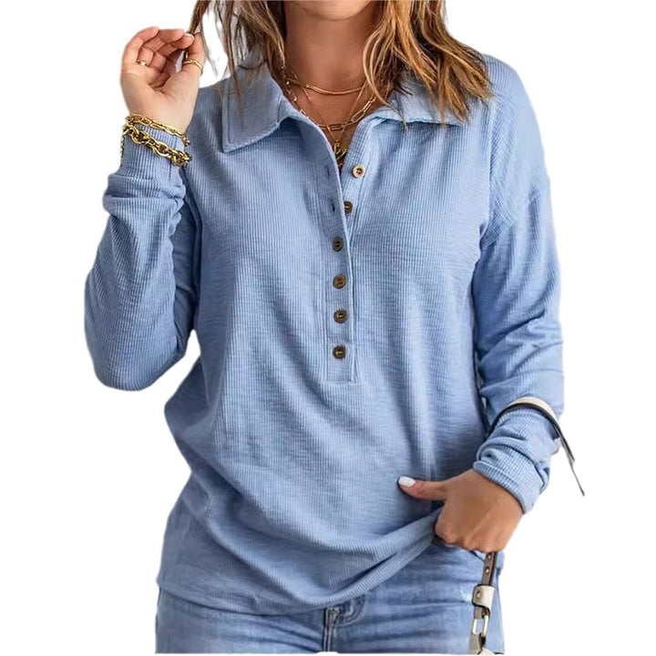Damen Langarm-Bluse mit knöpfbarem Kragen und strukturiertem Stoff Drune