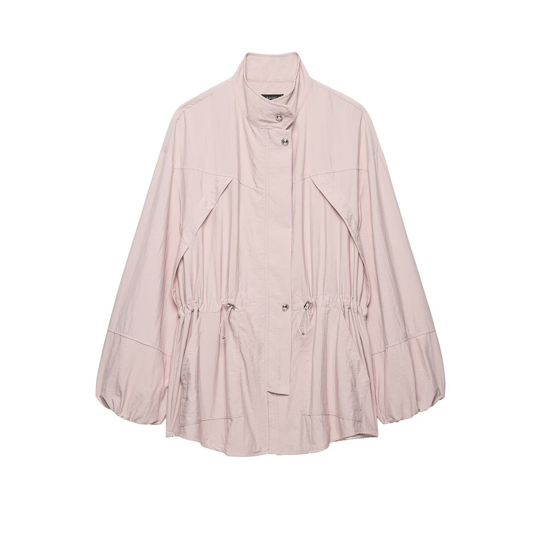 Damen Wasserabweisende Oversize-Parka mit Taillenraffung und Ballonärmeln Drune