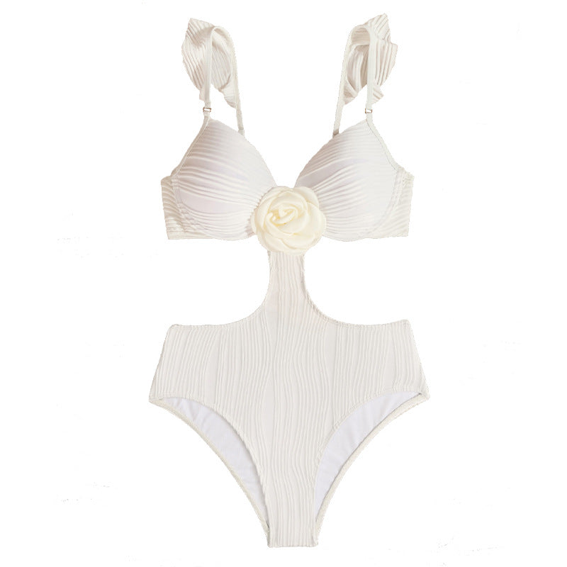 Damen Einteiler Badeanzug mit floralem Design und raffinierten Cut-Out Drune