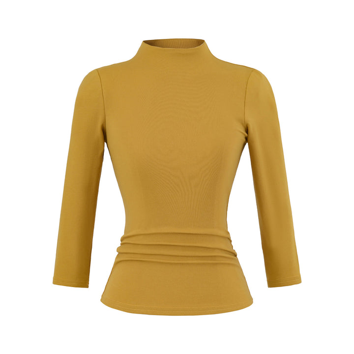 Damen Langarmshirt mit Stehkragen und Raffungsdetails Drune