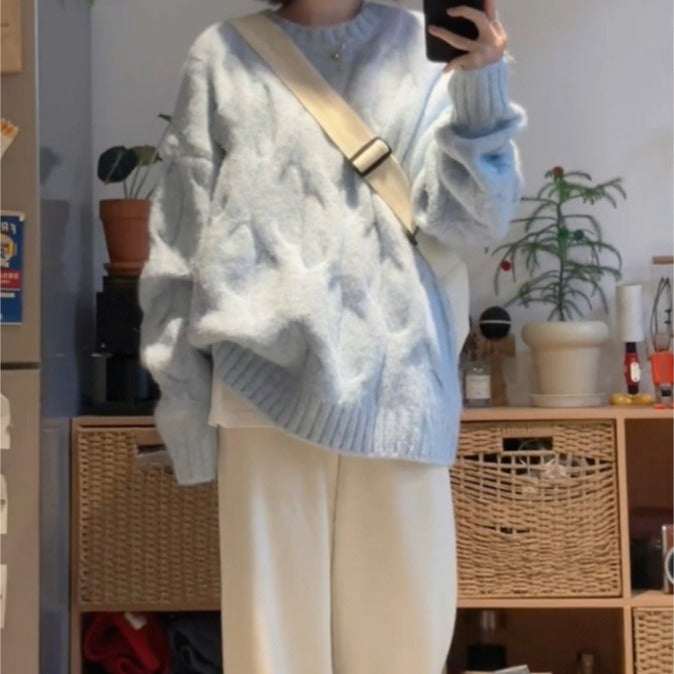 Damen Grobstrickpullover mit Zopf-Muster und lässigem Schnitt Drune