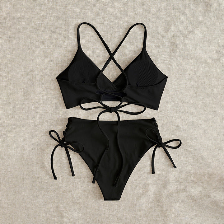 Damen Hochtaillierter Bikini mit verstellbaren Schnürdetails Drune