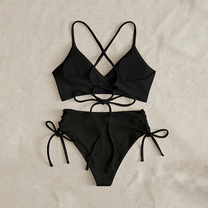 Damen Hochtaillierter Bikini mit verstellbaren Schnürdetails Drune