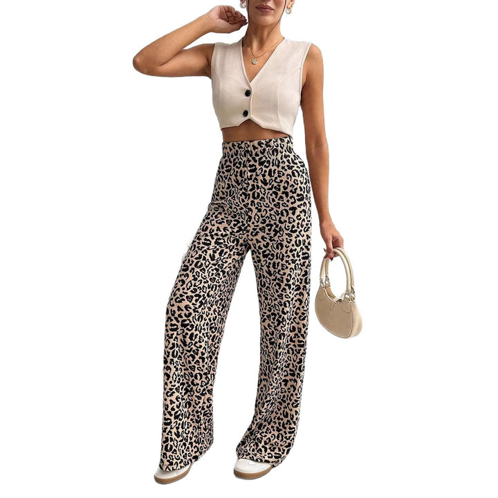 Damen Modische Leoprint Palazzohose Drune