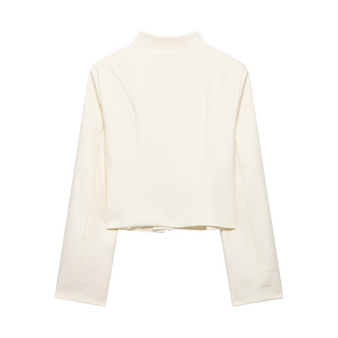 Damen Kurze Blazerjacke mit Stehkragen und Knotenverschlüssen Drune