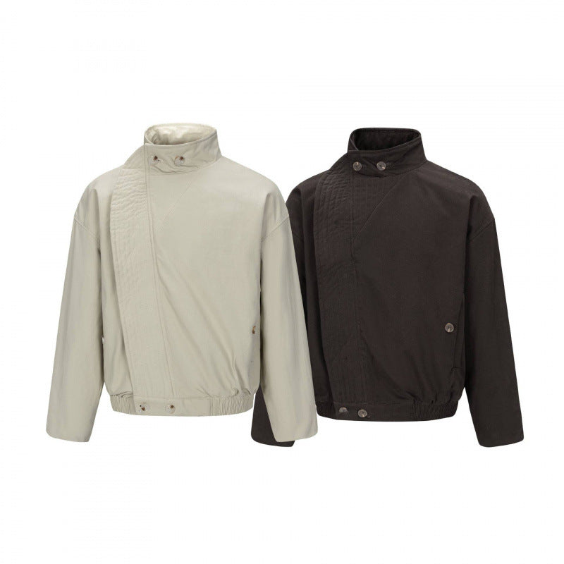 Herren Asymmetrische Kurzjacke mit Stehkragen, gesteppter Frontblende und elastischem Saum Drune