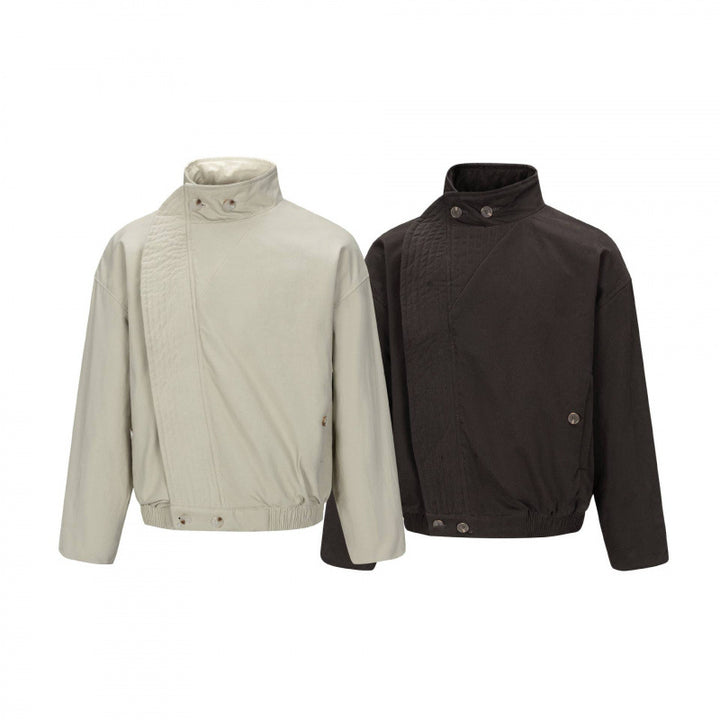 Herren Asymmetrische Kurzjacke mit Stehkragen, gesteppter Frontblende und elastischem Saum Drune