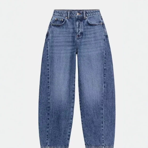 Damen High‑Waist Relaxed‑Fit Mom‑Jeans mit weitem Bein und 5‑Pocket Drune