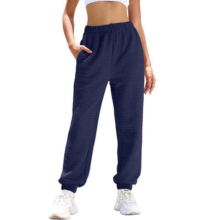 Damen Lässige Waffelstrick-Loungehose mit hohem Elastikbund und Bündchen Drune