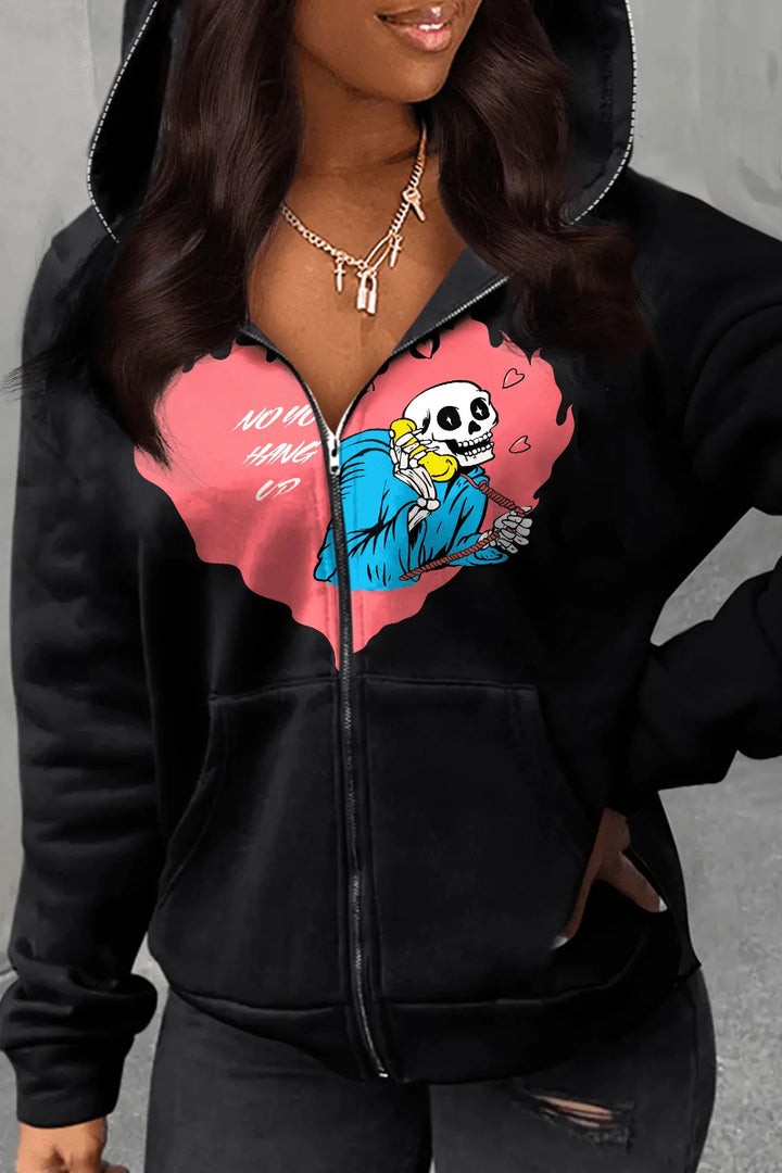 Damen Kapuzenjacke mit kreativem Grafikdruck und Kängurutaschen Drune