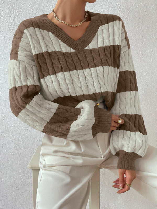 Drune | Gestreifter Pullover mit V-Ausschnitt Herbst/Winter