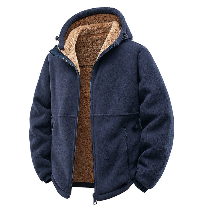 Herren Gefütterte Teddy-Fleece-Kapuzenjacke mit Zwei-Wege-Reißverschluss & Reißverschlusstaschen Drune
