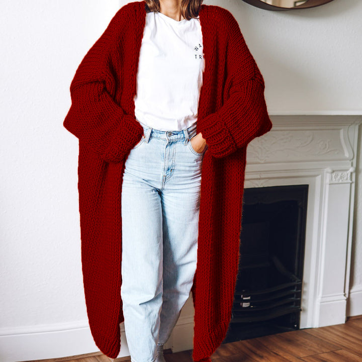 Damen Oversized Strickmantel mit Taschen und grober Textur Drune