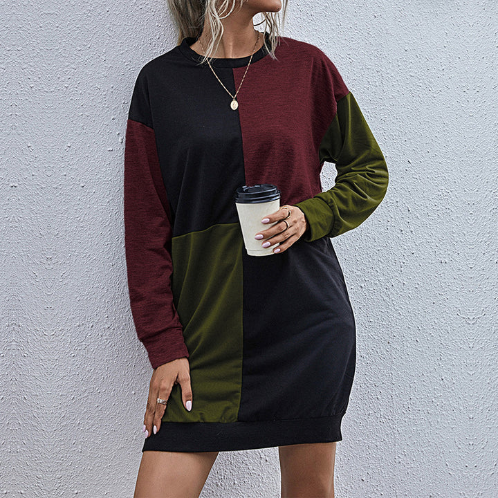 Damen Lockeres Blockdesign-Sweatshirtkleid mit Oversize-Passform und Bündchen Drune
