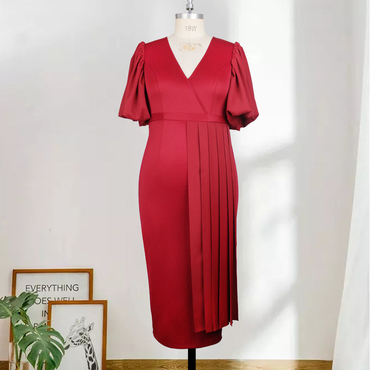 Damen Elegantes, figurbetontes Midi-Kleid mit plissierten Details Drune