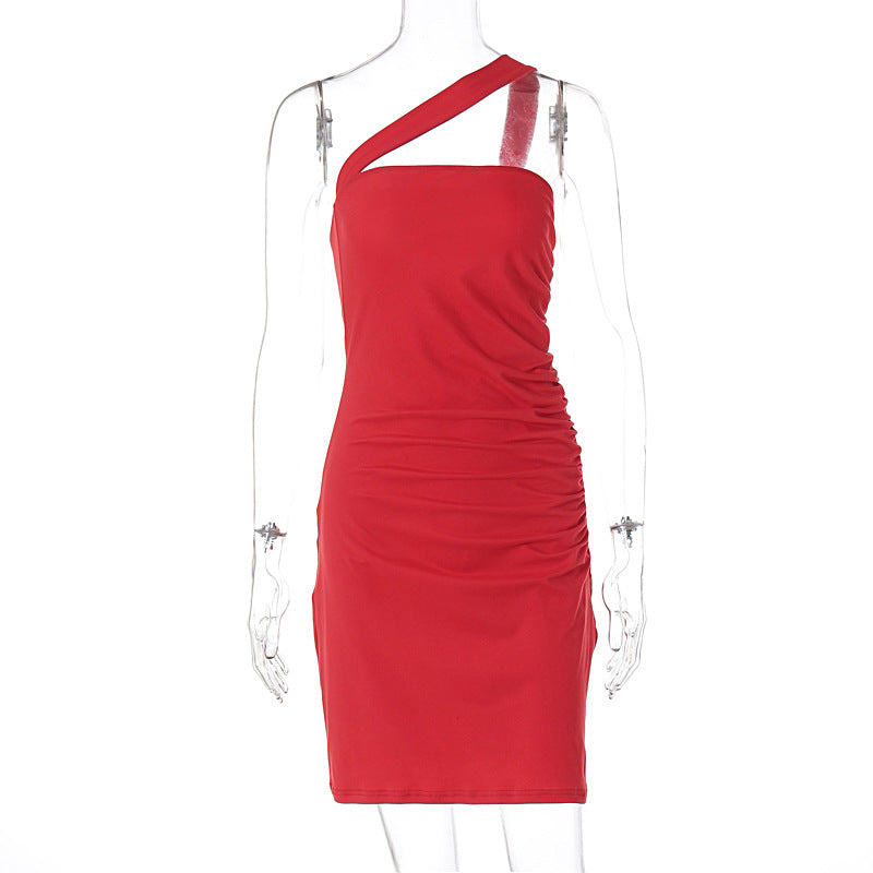 Damen figurbetontes Minikleid mit asymmetrischem Ausschnitt und eleganter Raffung Drune