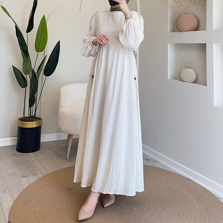 Damen Maxikleid mit elegantem Falten-Design und langen Puffärmeln Drune