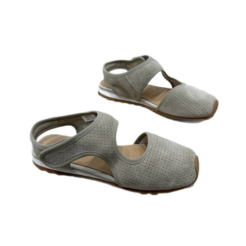 Damen Perforierte Wildleder-Sandalen mit geschlossener Zehenkappe, Klettverschluss und ergonomischer Profilsohle Drune