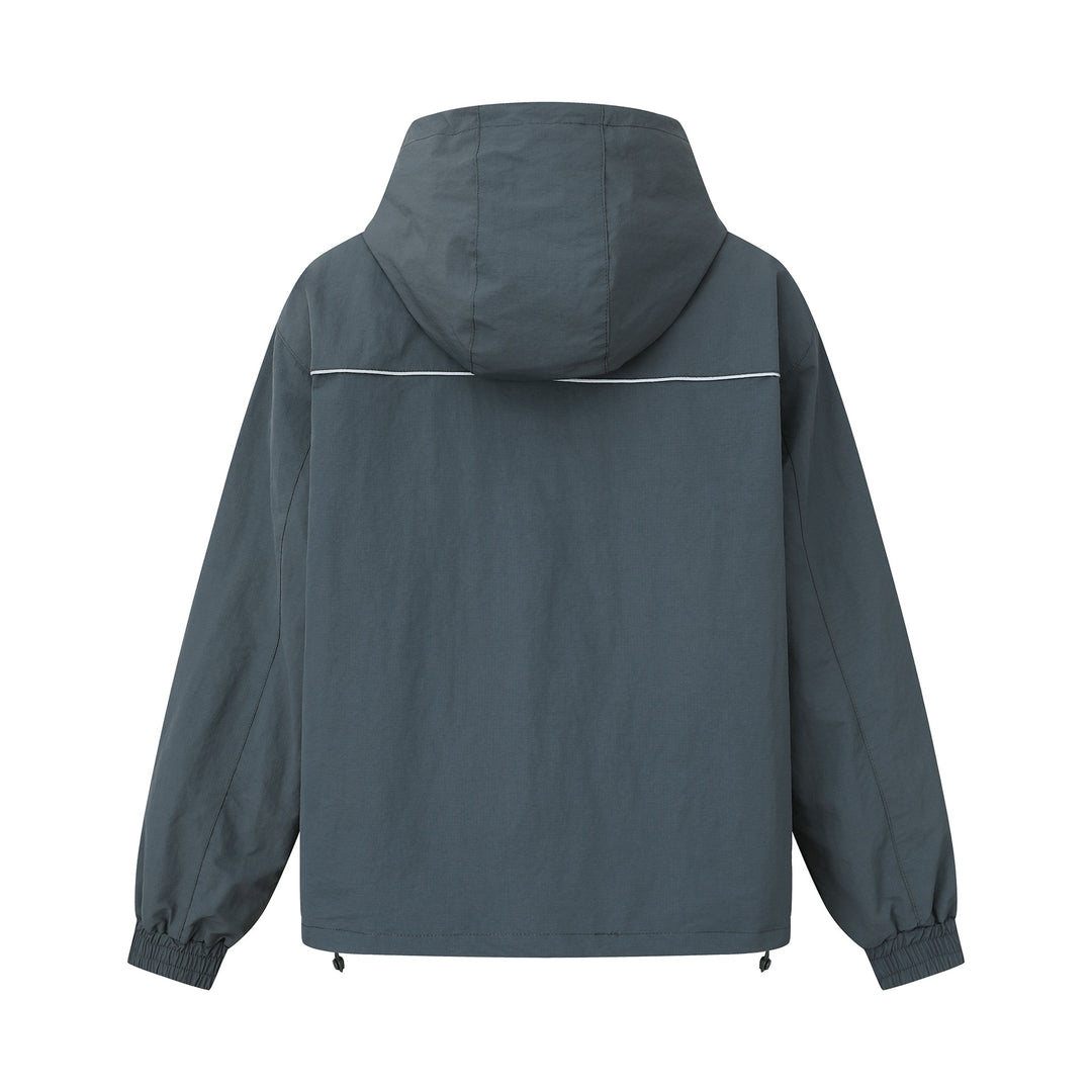 Unisex Leichtgewichtiger Boxy-Kapuzenblouson mit Zwei‑Wege‑Reißverschluss und Kordelzugsaum Drune