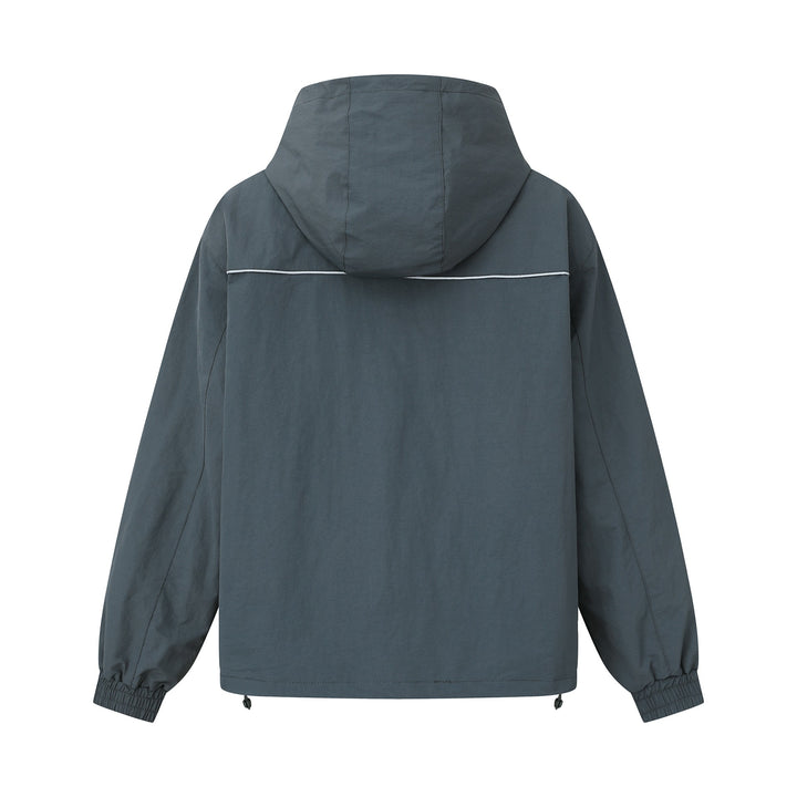 Unisex Leichtgewichtiger Boxy-Kapuzenblouson mit Zwei‑Wege‑Reißverschluss und Kordelzugsaum Drune