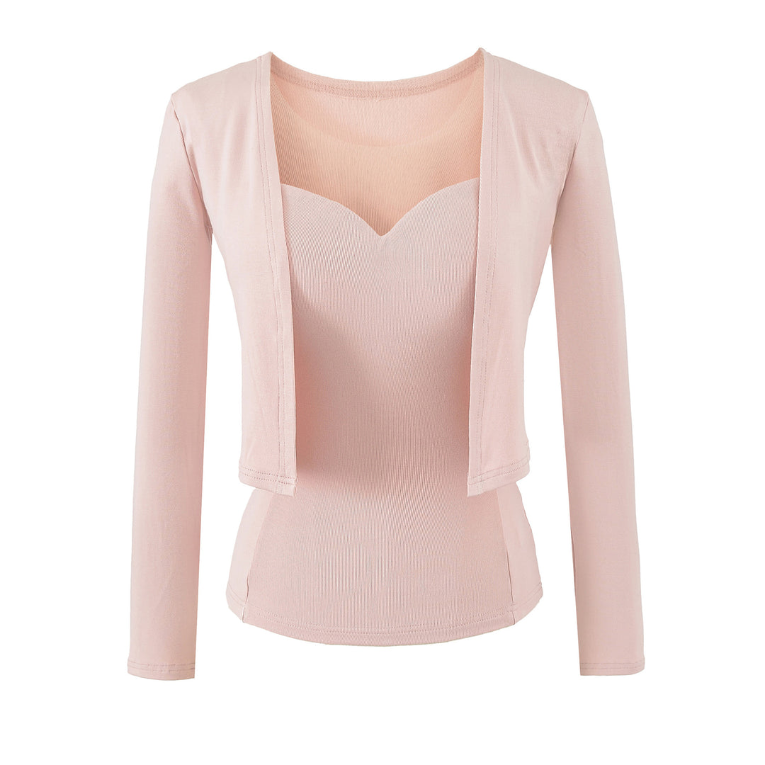 Damen Zweiteiliges Feinstrick-Top-Set mit Mesh-Einsatz und offenem Cardigan Drune