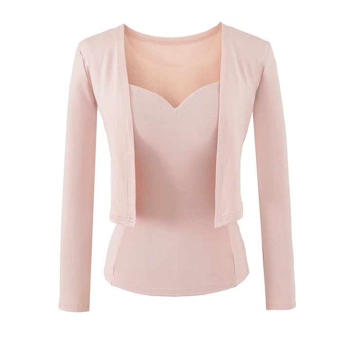 Damen Zweiteiliges Feinstrick-Top-Set mit Mesh-Einsatz und offenem Cardigan Drune