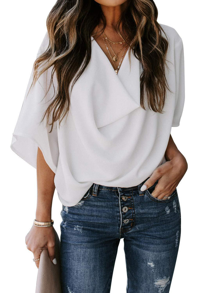Damen Elegante Drapierte Bluse Drune