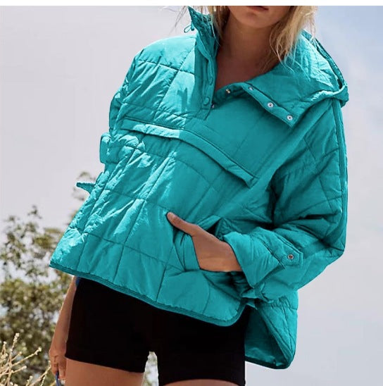 Damen Gefütterter Stepp-Anorak-Pullover mit Kapuze Drune