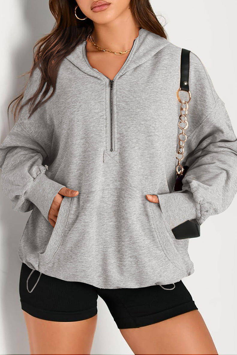 Damen Oversize-Halbzip-Hoodie mit Tunnelzug und Kängurutasche Drune