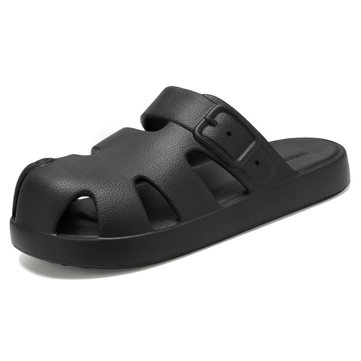 Damen nan geschlossene Sandalen-Pantolette mit ergonomischem Fußbett, verstellbarer Schnalle und rutschfester EVA-Laufsohle Drune