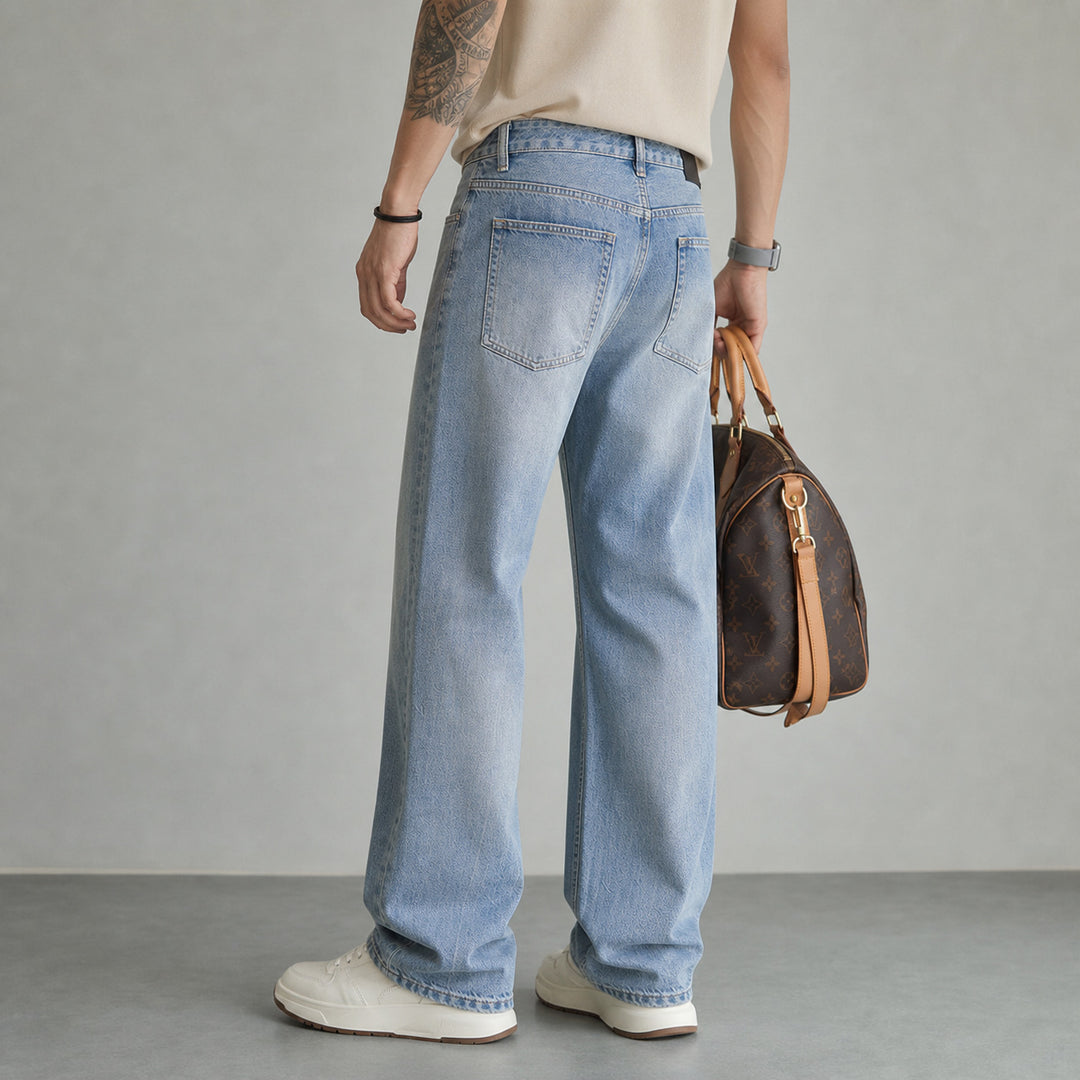 Damen Weite High-Waist Denim-Jeans mit ausgestelltem Bein und Vintage-Waschung Drune