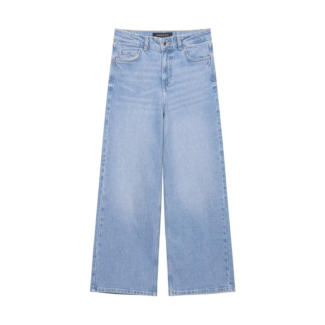 Damen Hochtaillierte weite Denim-Jeans mit klassischem Taschen-Design und geradem Saum Drune