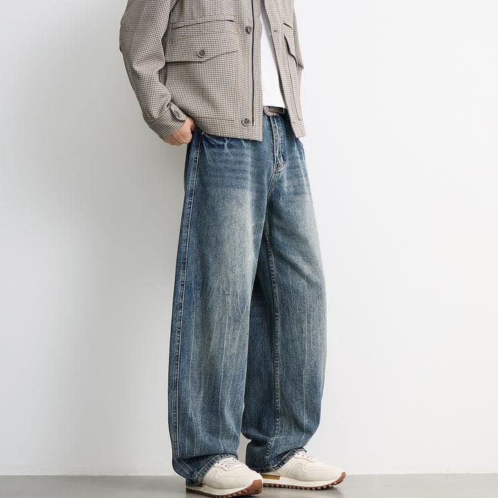 Herren weite Balloon-Jeans mit extra weitem Bein, tiefem Schritt und authentischer Used-Waschung Drune