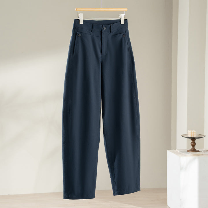 Damen Hochgeschnittene Weitbein-Hose aus fließendem Viskosemix mit Bügelfalte und Eingrifftaschen Drune