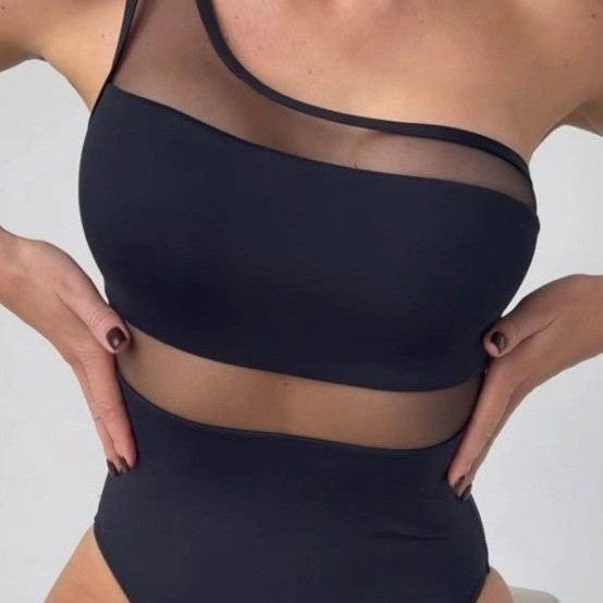 Damen Hochgeschnittener Einteiler mit transparenten Einsätzen Drune