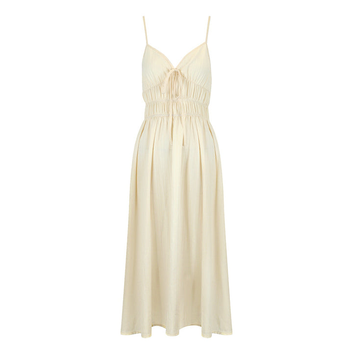 Damen Maxikleid mit verstellbaren Spaghettiträgern und elastischem Taillenbund Drune
