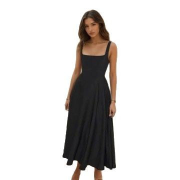Damen Maxikleid mit quadratischen Ausschnitten und fließendem Rock Drune