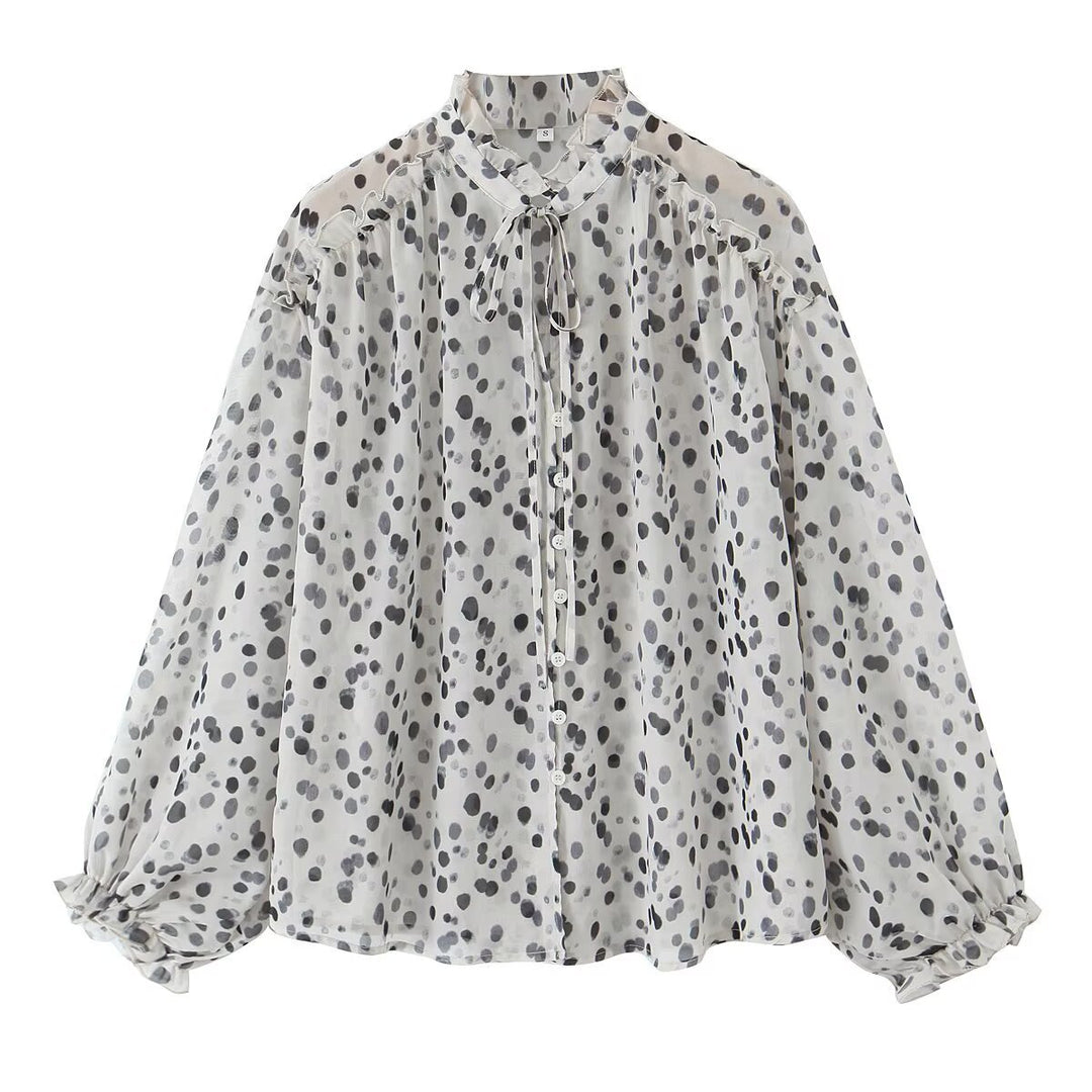 Damen elegante Bluse mit halbem Kragen und luftigen Ärmeln Drune