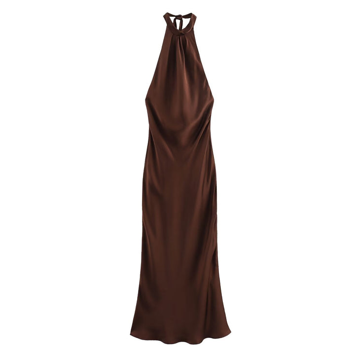 Damen Elegantes Maxikleid mit schimmerndem Wasserfallausschnitt und figurumspielendem Schnitt Drune